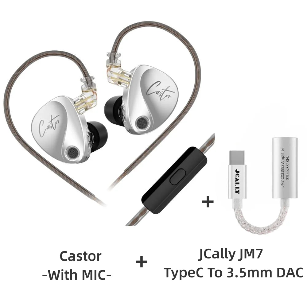 KZ Castor Wired Earbuds HiFi Bass Earphones with Dual Dynamic Drivers, Tunable Balanced Armature In-Ear Headphones, High Resolution Audio Earbuds