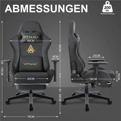 Kitinjoy Natural Suede Gaming Chair High Back Ergonomic Computer Chair With Footrest Reclining Adult Comfortable Office Chair