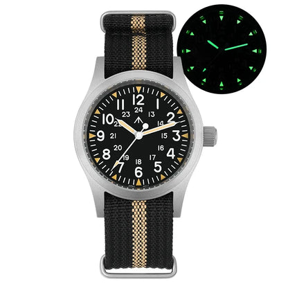 Militado ML05 38mm Military Watch Miyota 2035 Movement Domed Sapphire Crystal C3 Green Luminous 10Bar Waterproof Vintage Watches