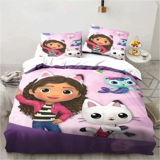 Комплект спално бельо Gabbys Doll house с 3D принт, плик за завивка и калъфка за възглавница, размери Twin/Full/King, за детска и спалня за възрастни