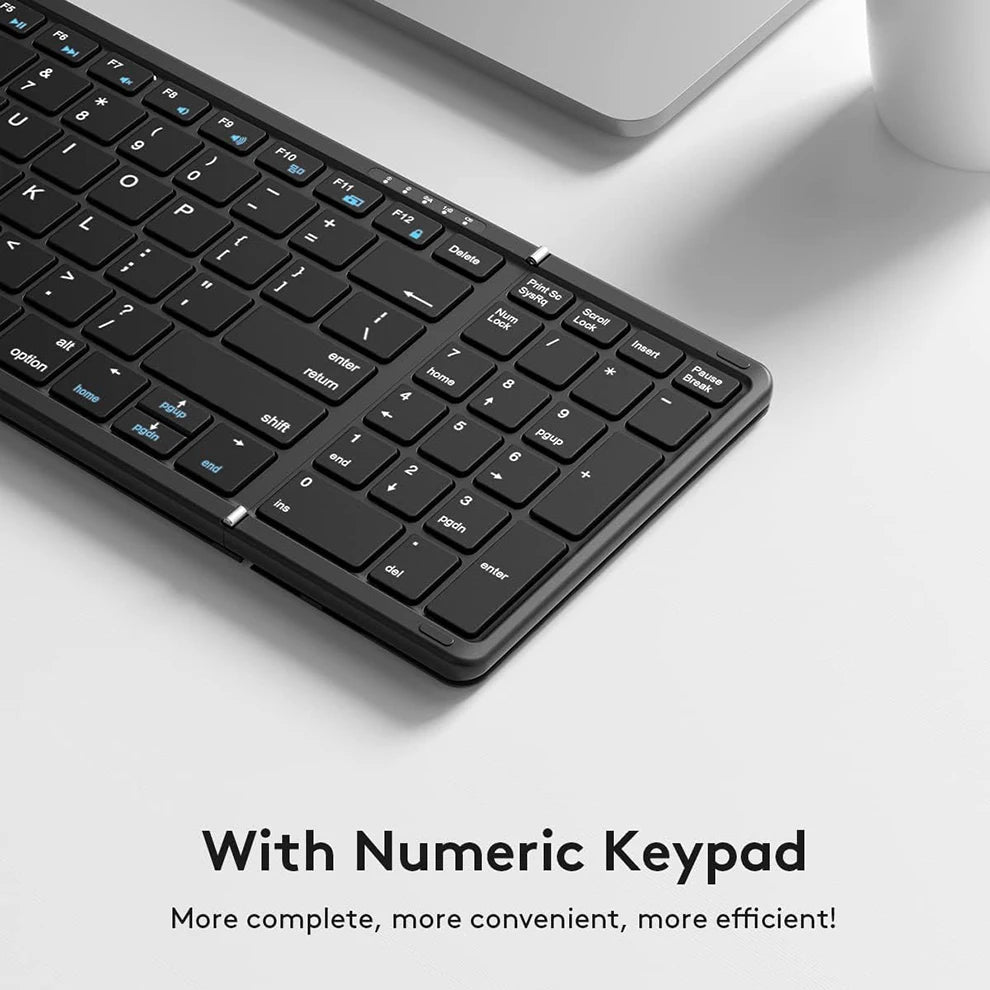 Foldable Bluetooth Keyboard with Numeric Keypad Full Size Wireless Folding Keyboard Rechargeable Portable Travel Keyboard