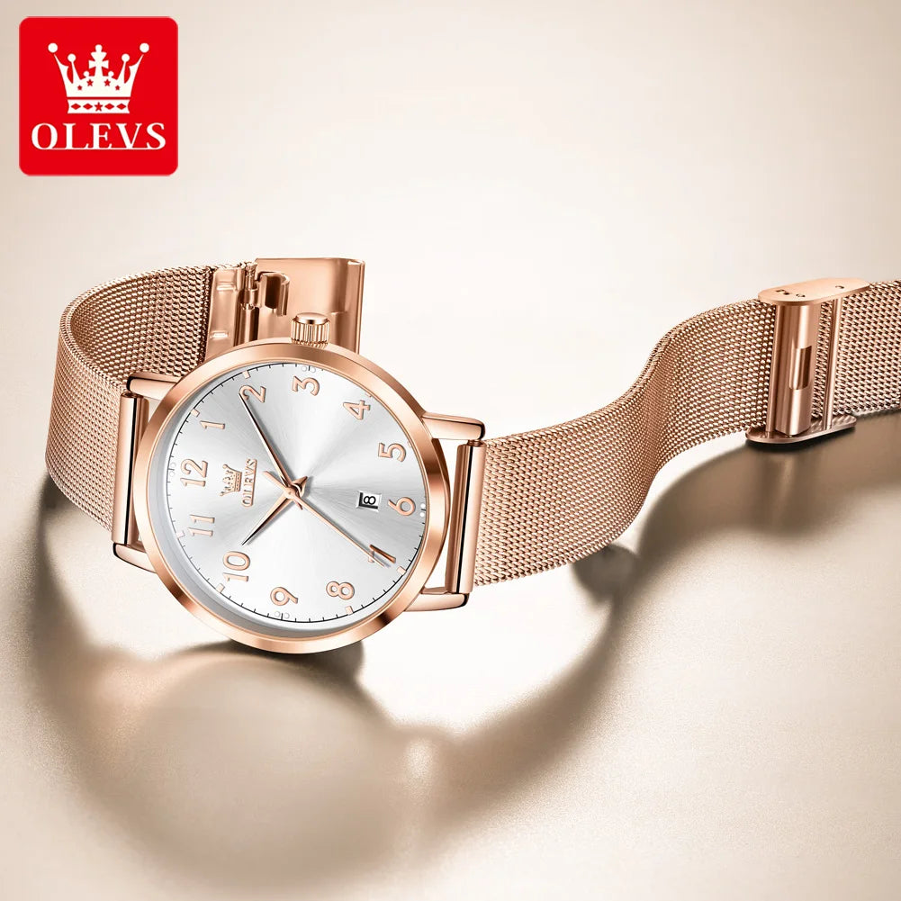 OLEVS New Woman Watch Luxury Brand Quartz Watch Elegant Rose Gold Digital Waterproof Watches Simple Bracelet Women's Watch 5653