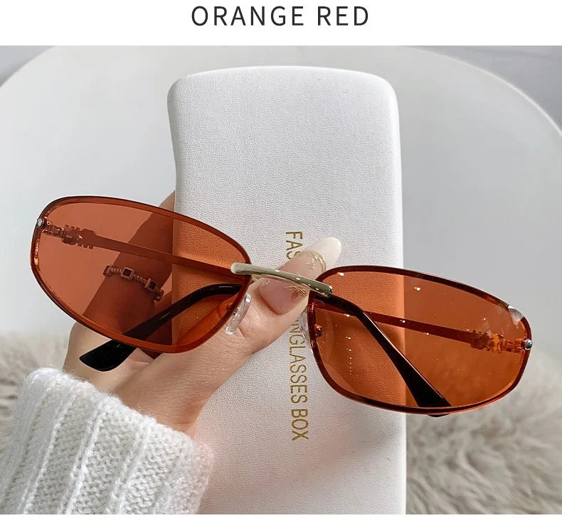 Gradient Oval Frameless Women's Sunglasses High Quality Luxury Brand Y2k Rimless Glasses Women High-end Punk Popular Shades UV