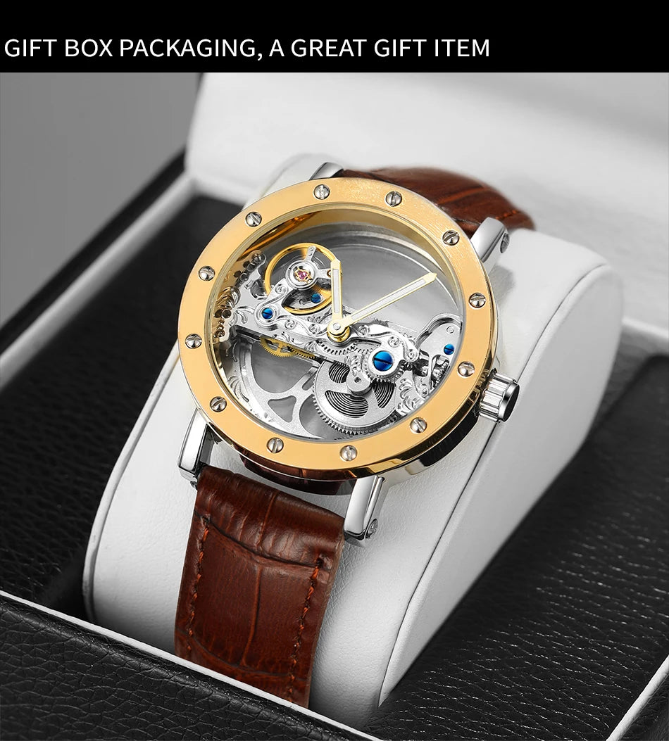 2026 Top Brand Luxury Steel Skeleton Tourbillon Automatic Watch Men Leather Mechanical Waterproof Luminous Elegant Wrist Clock