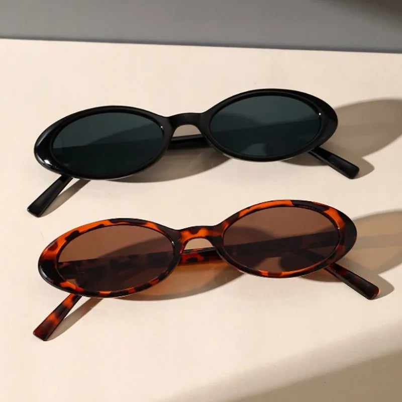 2PCS Plastic Small Frame Oval Classic Decorative Fashion Sunglasses For Outdoor Travel Driving Seaside Holidays