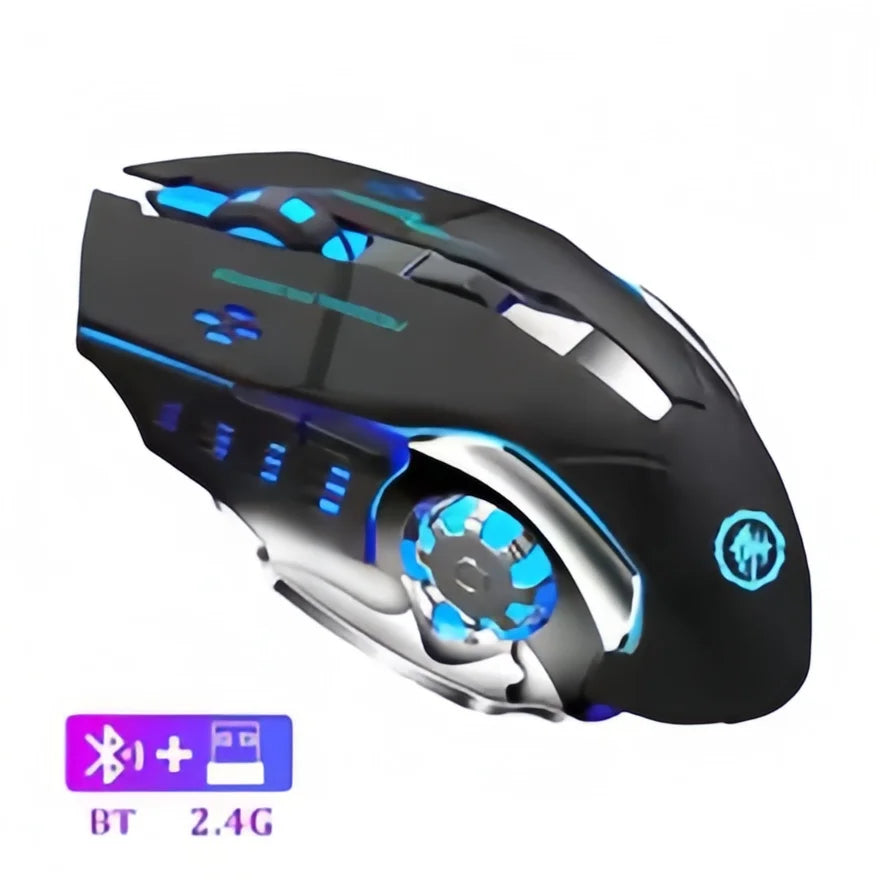 Dobíjecí bezdrátová herní myš – tichá Bluetooth/USB, RGB podsvícení, e-sport pro PC