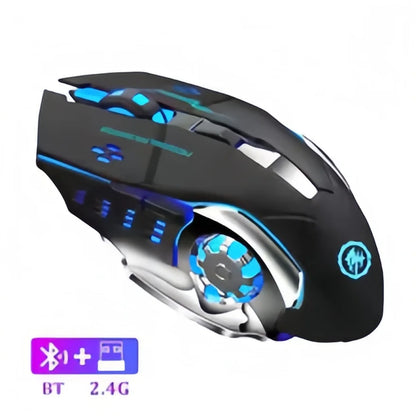 Dobíjecí bezdrátová herní myš – tichá Bluetooth/USB, RGB podsvícení, e-sport pro PC