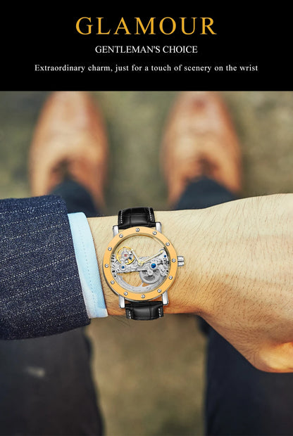 2026 Top Brand Luxury Steel Skeleton Tourbillon Automatic Watch Men Leather Mechanical Waterproof Luminous Elegant Wrist Clock