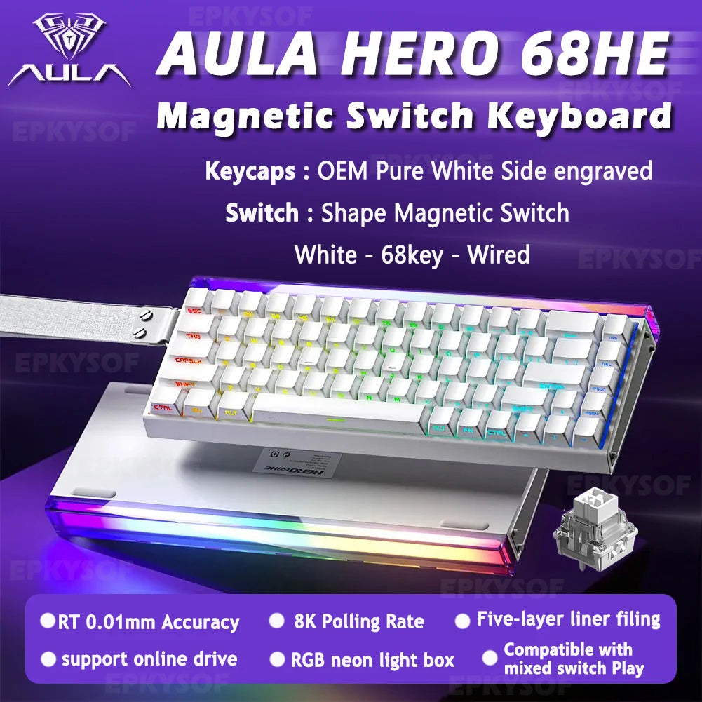 AULA HERO 68HE Magnet-Switch-Tastatur RGB Gaming Mechanische Tastatur Rapid Trigger 8K Return Kabelgebundene Esports Custom-Tastatur