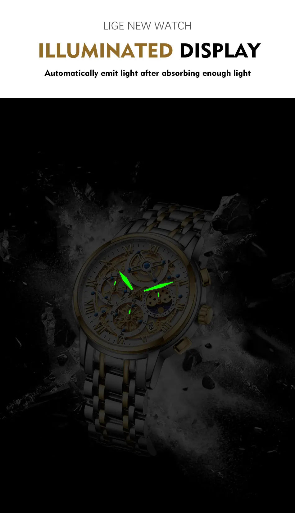 LIGE 2024 New Fashion Gold Women Watch Top Brand Luxury Waterproof Watches for Women Sport Quartz Chronograph Relogio Feminino