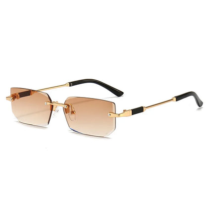 Fashion Rimless Rectangle Sunglasses Popular Women Men Shades Small Square Sun Glasses For Female Male Summer Traveling