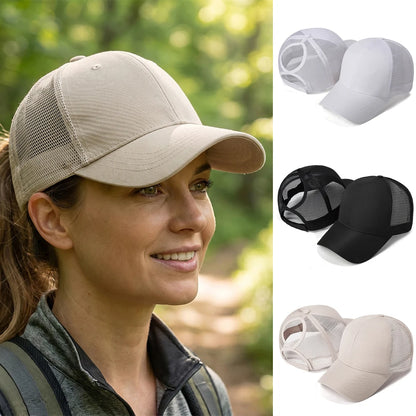 New Mesh Baseball Caps High Ponytail Snapback Cap Hollow Back UV Protection Sun Hat Casual Messy Hair Bun Ponytail Baseball Caps
