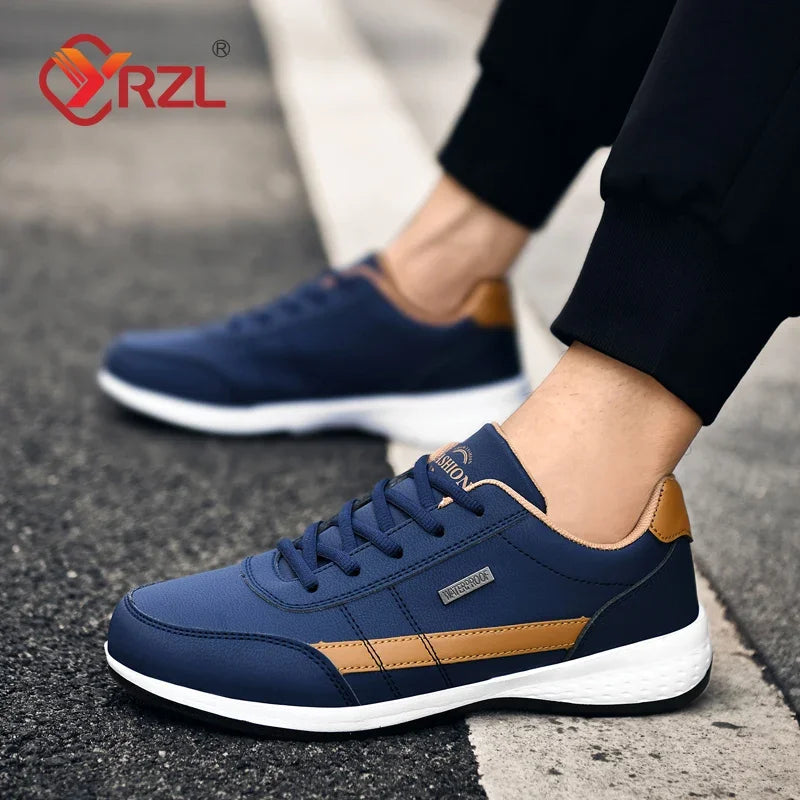 YRZL férfi cipő tavaszra és őszre, vízálló gyalogló sneaker, szabadidős férfi bőr sportcipő, csúszásmentes lábbeli, teniszcipő férfiaknak