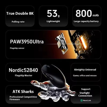 ATK Dragonfly A9 Wireless Gaming Mouse NearLink Tri-Mode Dual 8K Ultra-Lightweight Ergonomic Esports Mouse