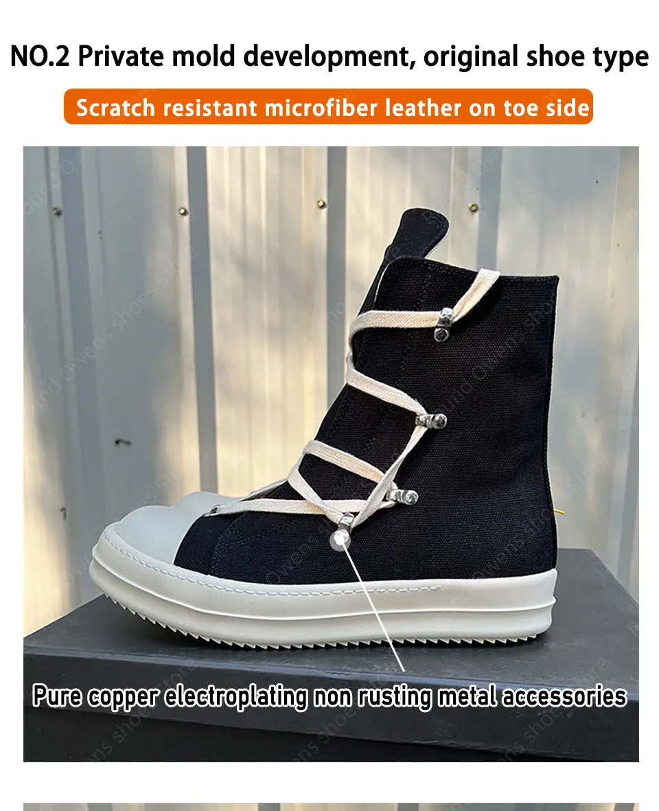 Casual High Top Quality Black Designer Men Leather Shoe Ro Pentagram Thick-sole Zip Flat Canvas Luxury Women Ankle boot Sneakers