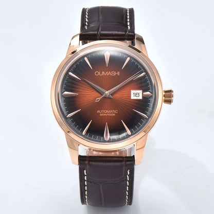 40mm NH35 Watch Cocktail Automatic Mechanical Watch High Quality Stainless Steel Double Dome Waterproof Case Leather Band Watch