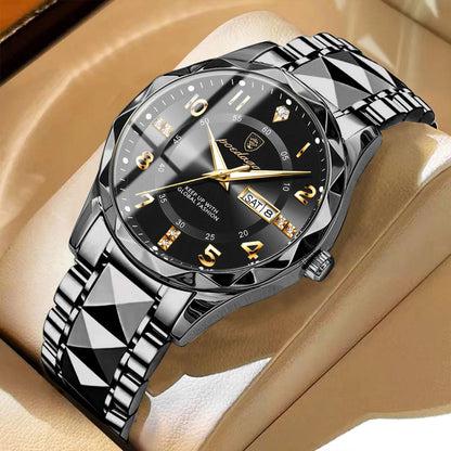 Reloj de hombre POEDAGAR Fashion Luxury, resistente al agua, luminiscente, de cuarzo, con correa de acero inoxidable, fecha y día de la semana, estilo informal.