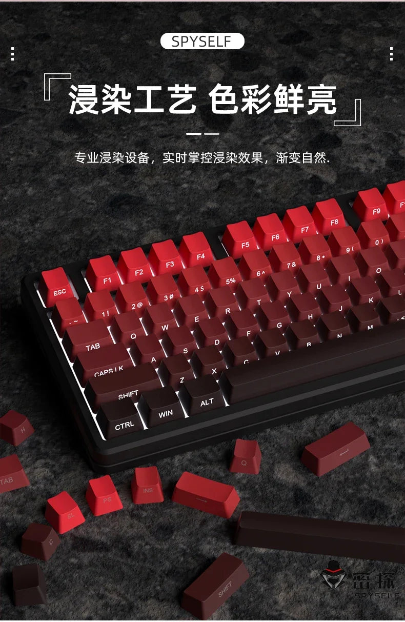 New Keycaps for 60/64/84/98/108 Gaming Mechanical Keyboard MX Switch 135 Keys OEM PBT Side Engraved Red and Black Gradient Color