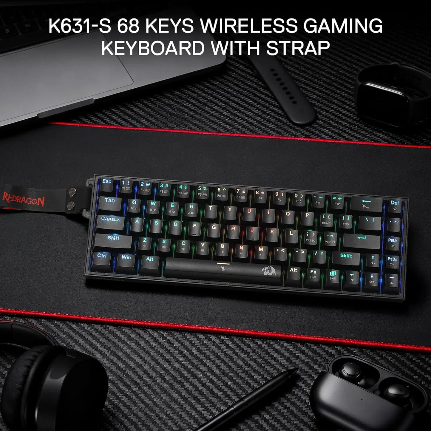 Redragon K631 PRO 65% Wireless Mechanical Gaming Keyboard, 3-Mode RGB Hot-Swappable 68-Key Compact Gaming Keyboard with Bluetooth, 2.4GHz & USB-C