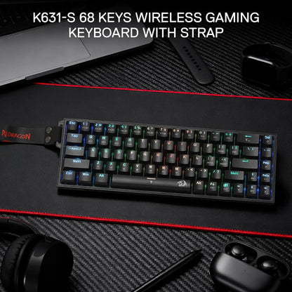 Redragon K631 PRO 65% Wireless Mechanical Gaming Keyboard, 3-Mode RGB Hot-Swappable 68-Key Compact Gaming Keyboard with Bluetooth, 2.4GHz & USB-C