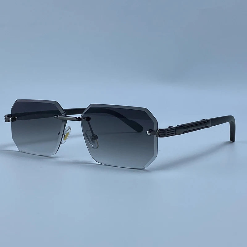 Rimless Rectangle Sunglasses Men 2026 Luxury Design Vintage Geometric Square Sun Glasses Male Retro Punk Eyewear Driving Shades