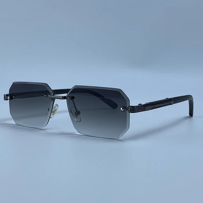 Rimless Rectangle Sunglasses Men 2026 Luxury Design Vintage Geometric Square Sun Glasses Male Retro Punk Eyewear Driving Shades