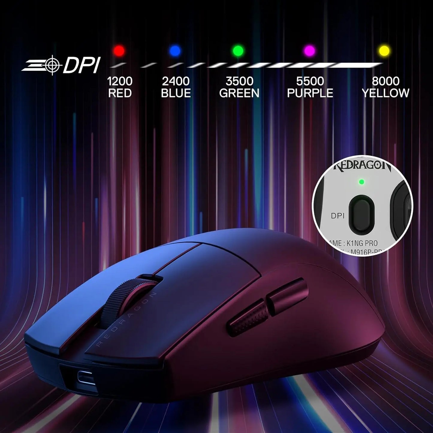 Ασύρματο Gaming Ποντίκι Redragon M916, 49G Εξαιρετικά Ελαφρύ Ασύρματο Gaming Ποντίκι 8K DPI 2.4G με Εργονομική Κατασκευή για Φυσικό Κράτημα