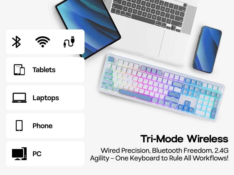 EPOMAKER TH108 100% Full Size Hot-Swap Gasket-Mounted Wired/Bluetooth/2.4Ghz Wireless Mechanical Keyboard with 10000mAh Battery