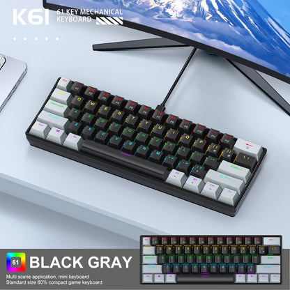 APAYADO K61 60% Mini bedraad mechanisch gamingtoetsenbord Phantom RGB, 61 toetsen, red/blue switch, ergonomisch, draagbaar voor pc/laptop
