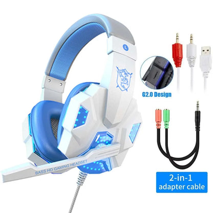 Casque de jeu RGB avec microphone, écouteurs filaires supra-auriculaires, légers, pour PC, PS4, PS5, Xbox, ordinateur portable ﻿