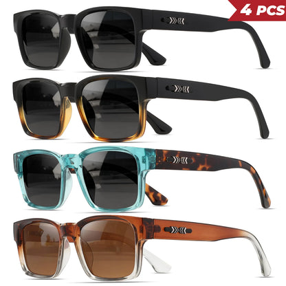4PCS Classic Vintage Square Sunglasses - Rivet Accents on Temples, UV400 Unisex for Daily Casual & Travel