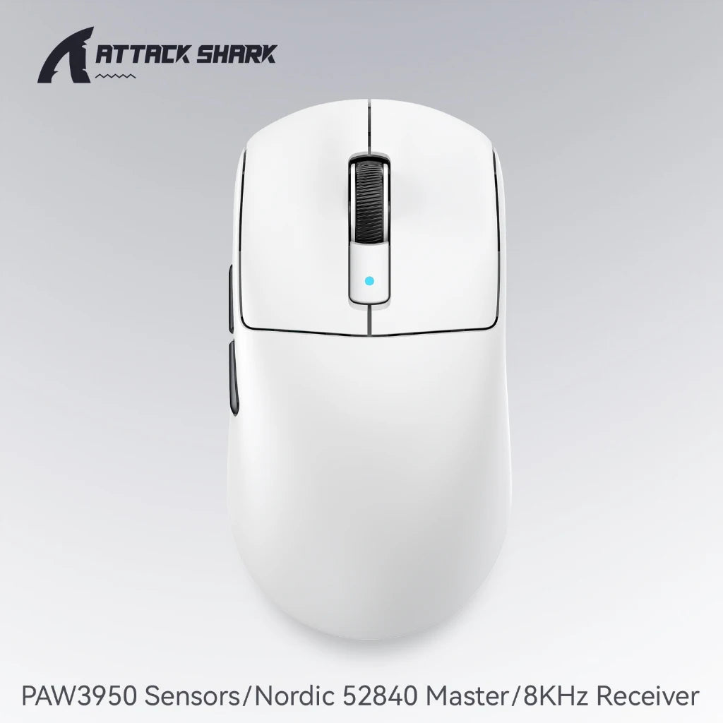 Mouse gaming Attack Shark R6 ultra leggero 38g, wireless PAW3950 con frequenza di polling 8K, Nordic 52840, 24000DPI, tri-mode