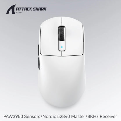 Mouse gaming Attack Shark R6 ultra leggero 38g, wireless PAW3950 con frequenza di polling 8K, Nordic 52840, 24000DPI, tri-mode