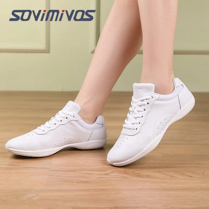Women Dance Shoes Lightweight Flat Athletic Shoes Competitive Aerobic Gymnastics Shoes Fitness Sports Shoes White Dance Sneakers