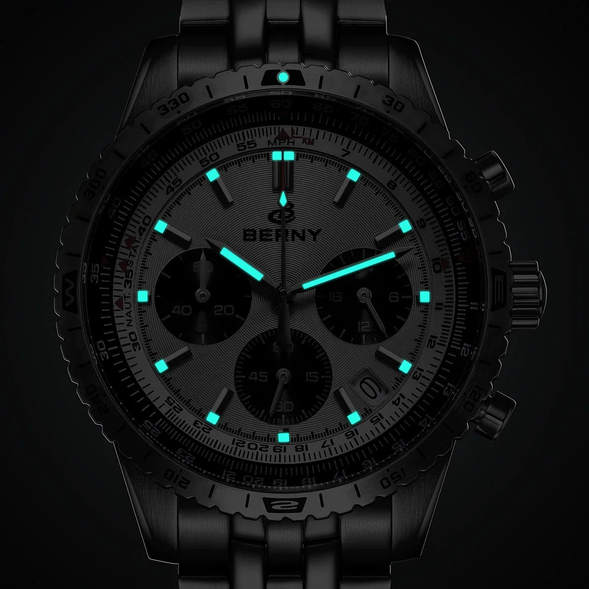 BERNY Chronograph Watches for Men Aviation Multifunction Quartz Men's Watch Date Sapphire Super Luminous Luxury Wristwatch