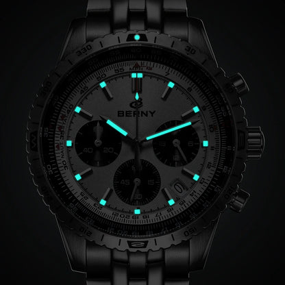 BERNY Chronograph Watches for Men Aviation Multifunction Quartz Men's Watch Date Sapphire Super Luminous Luxury Wristwatch