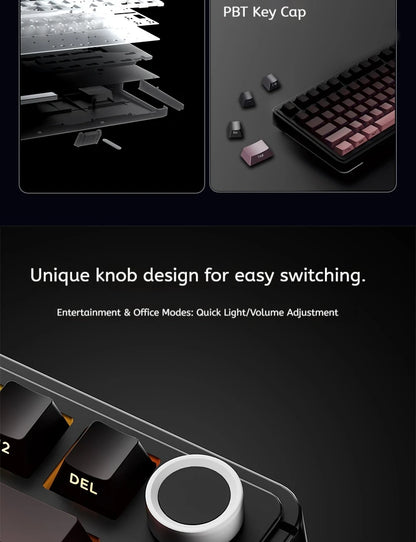 AULA S75 PRO Mechanical Keyboard 75% Custom Layout RGB Backlight Wireless Bluetooth Gaming Keyboard with Screen Knob