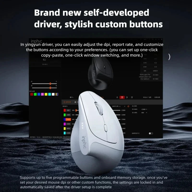 Inphic X9 PRO függőleges vezeték nélküli egér Type-C gyorstöltéssel, ergonomikus, halk irodai egér laptophoz, PC-hez, számítógéphez és gaminghez