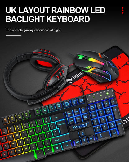 Spanish Keyboard with Spanish Layout Russian Arabic Keyboard Mouse Kit 100% Keyboard ISO Color Backlight Wired Gaming Office T20