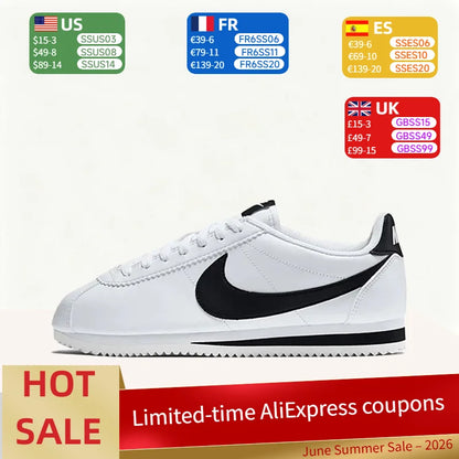 Nike Cortez Retro: Non-Slip, Durable, Lightweight, and Versatile Low-Top Running Shoes for Women in Black and White 807471-101