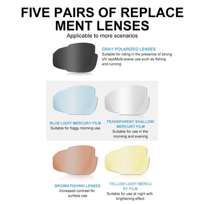 ROCKBROS Polarized Cycling Glasses Sunglasses Men Women Mtb Bike Road Eyewear Bicycle Riding Outdoor Sport Hiking Goggles 5 Lens