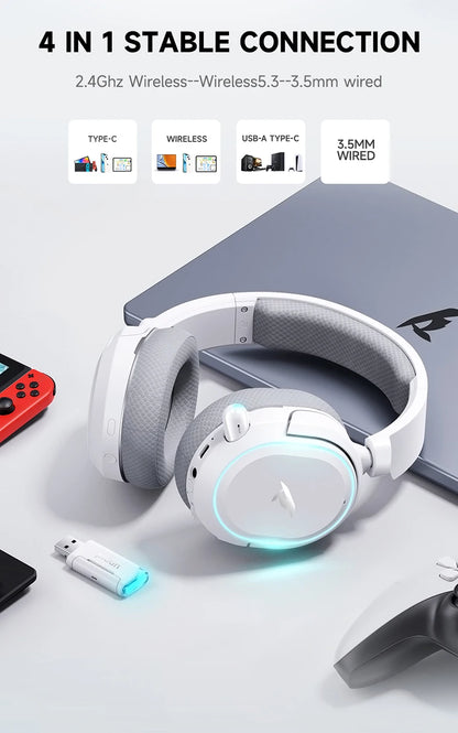 Picun G2 Kabelloses Gaming-Headset Bluetooth 5.3 – 7.1-Surround-Sound, Gaming-Kopfhörer mit 5ms niedriger Latenz und ENC-Mikrofon für PC, PS5, PS4, Switch & Mobilgeräte