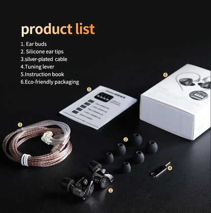 KZ Castor Wired Earbuds HiFi Bass Earphones with Dual Dynamic Drivers, Tunable Balanced Armature In-Ear Headphones, High Resolution Audio Earbuds