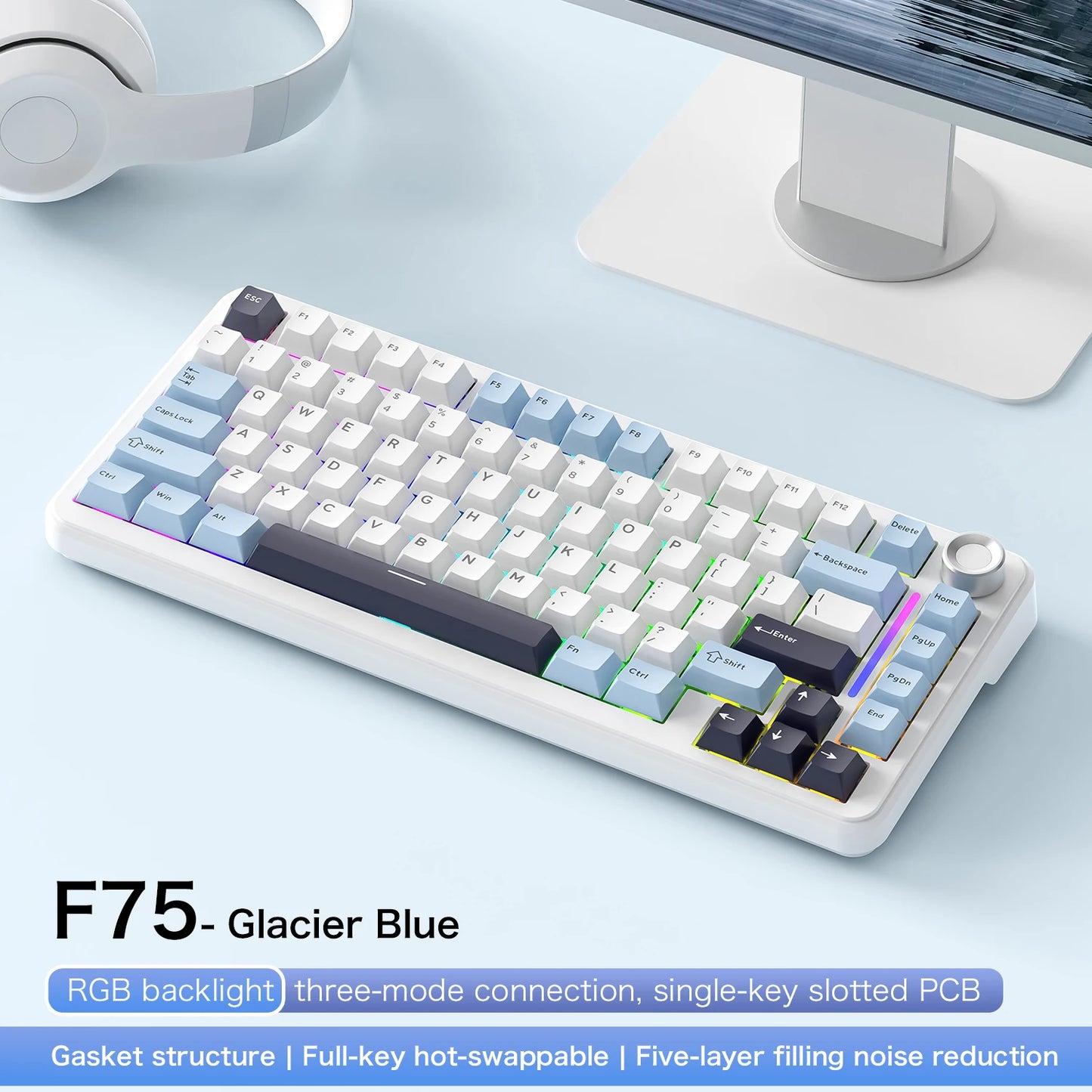 F75 Mechanical Keyboard FREEWOLF * AULA F75 Bluetooth Three-mode Keyboard,Dedicated for Gaming and Office Use