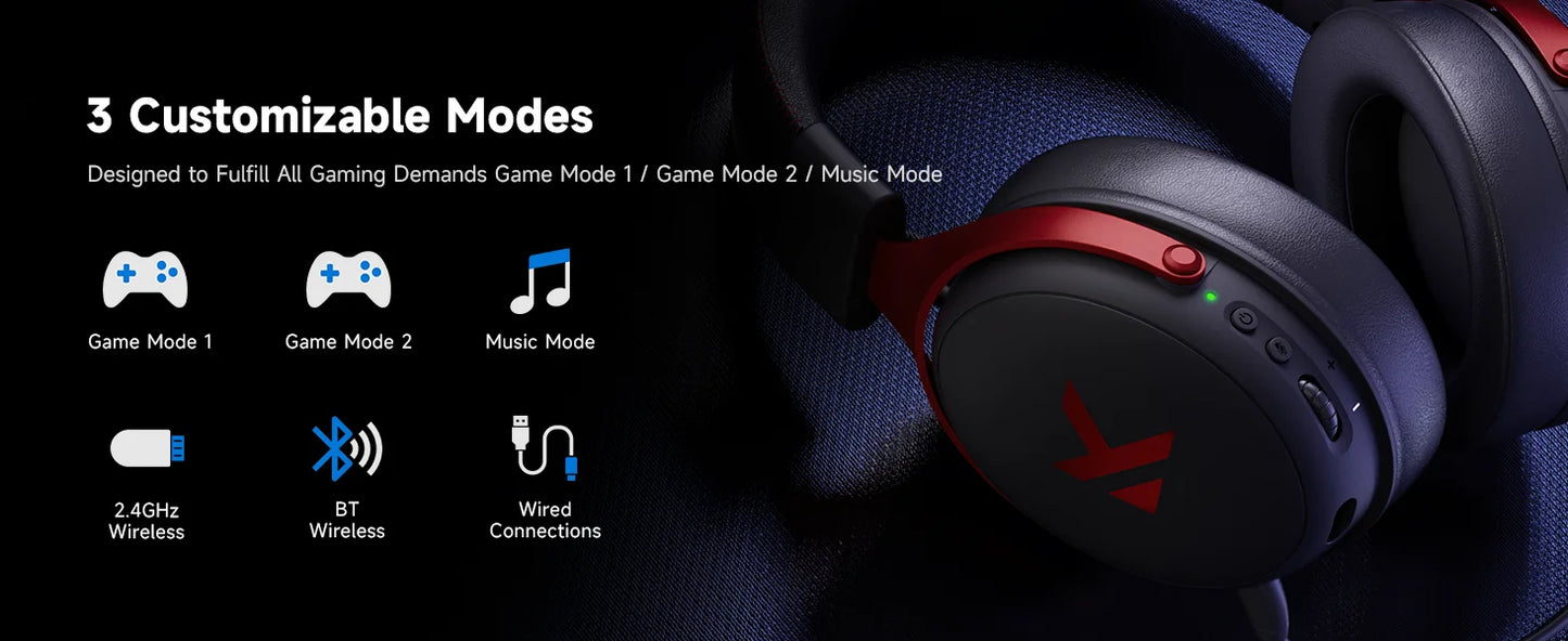 MCHOSE V9 Pro Gaming Wireless Headset7.1 Surround Sound Headphones Noise Canceling Mic Low Latency Lightweight for PS5 PC SWITCH