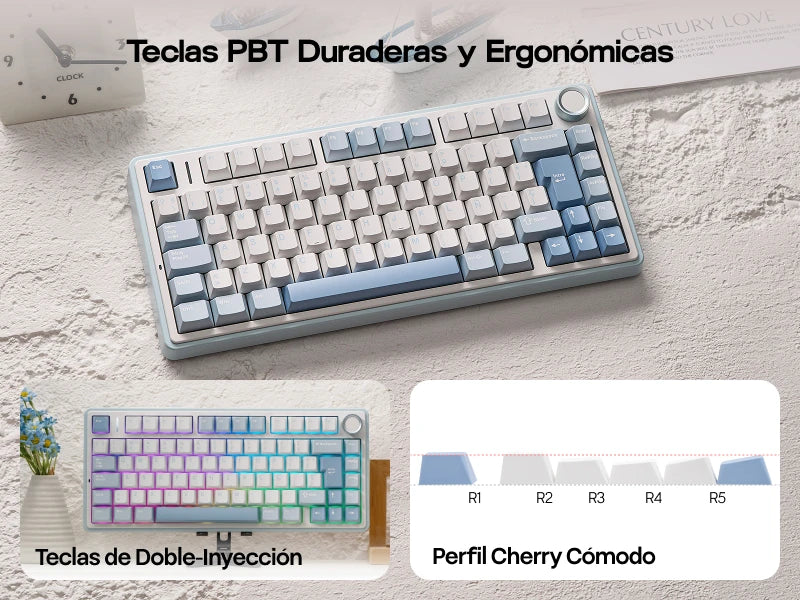 EPOMAKER AULA F75 ISO-ES 75% Spanish QWERTY Hot-Swap Gasket-Mounted Wired/Bluetooth/2.4GHz Wireless Mechanical Gaming Keyboard RGB Backlight
