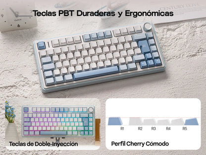 EPOMAKER AULA F75 ISO-ES 75% Spanish QWERTY Hot-Swap Gasket-Mounted Wired/Bluetooth/2.4GHz Wireless Mechanical Gaming Keyboard RGB Backlight