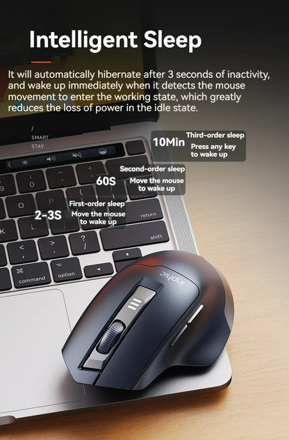 Brezžična miška Inphic M9 z 2.4G USB-sprejemnikom, polnilna prek Type-C, tihimi gumbi, prikazom napolnjenosti in ergonomsko zasnovo – univerzalna pisarniška miška