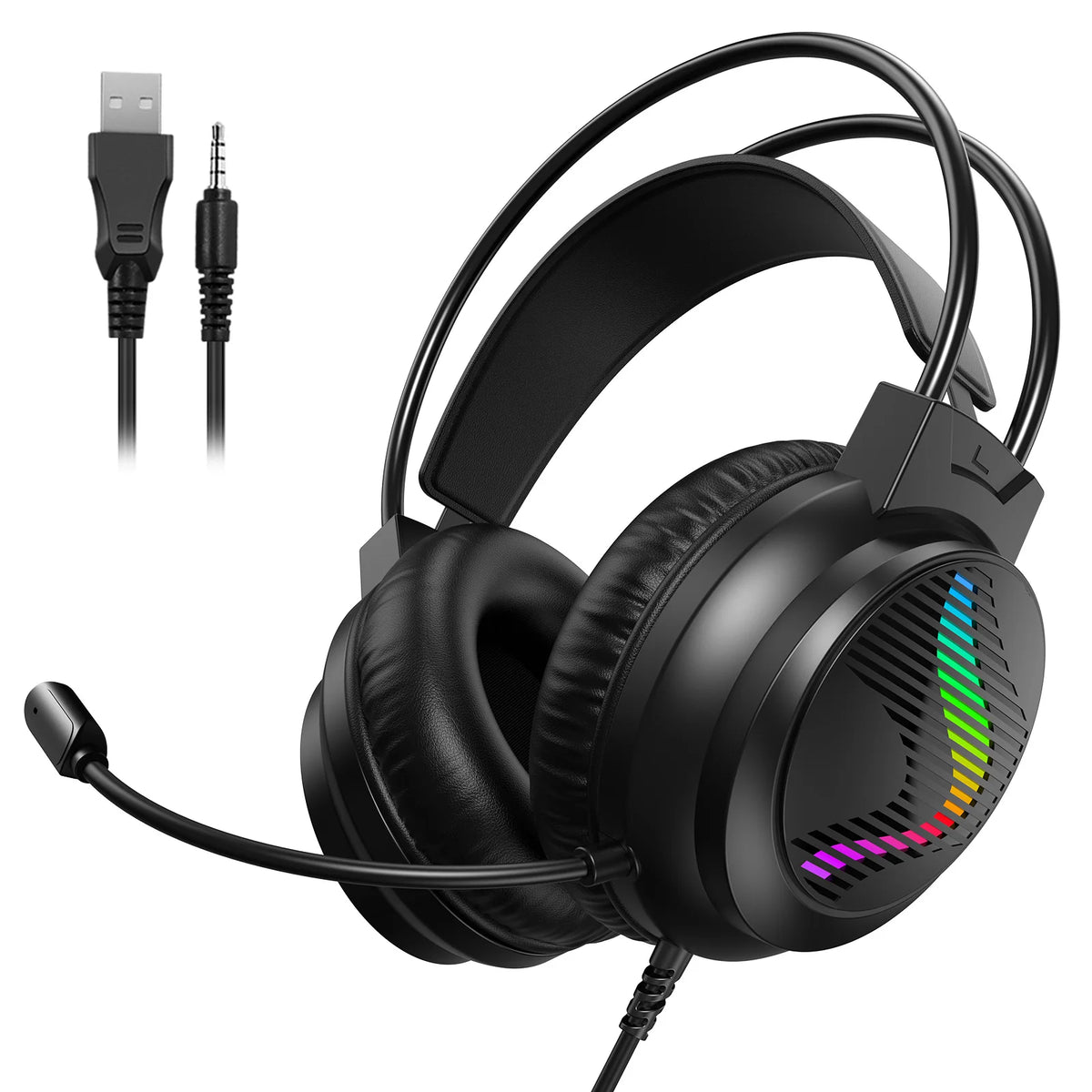 Casque de jeu Acinaci J11 pour PS4 PC Xbox One PS5 Switch via prise audio 3,5 mm, avec micro, lumière LED
