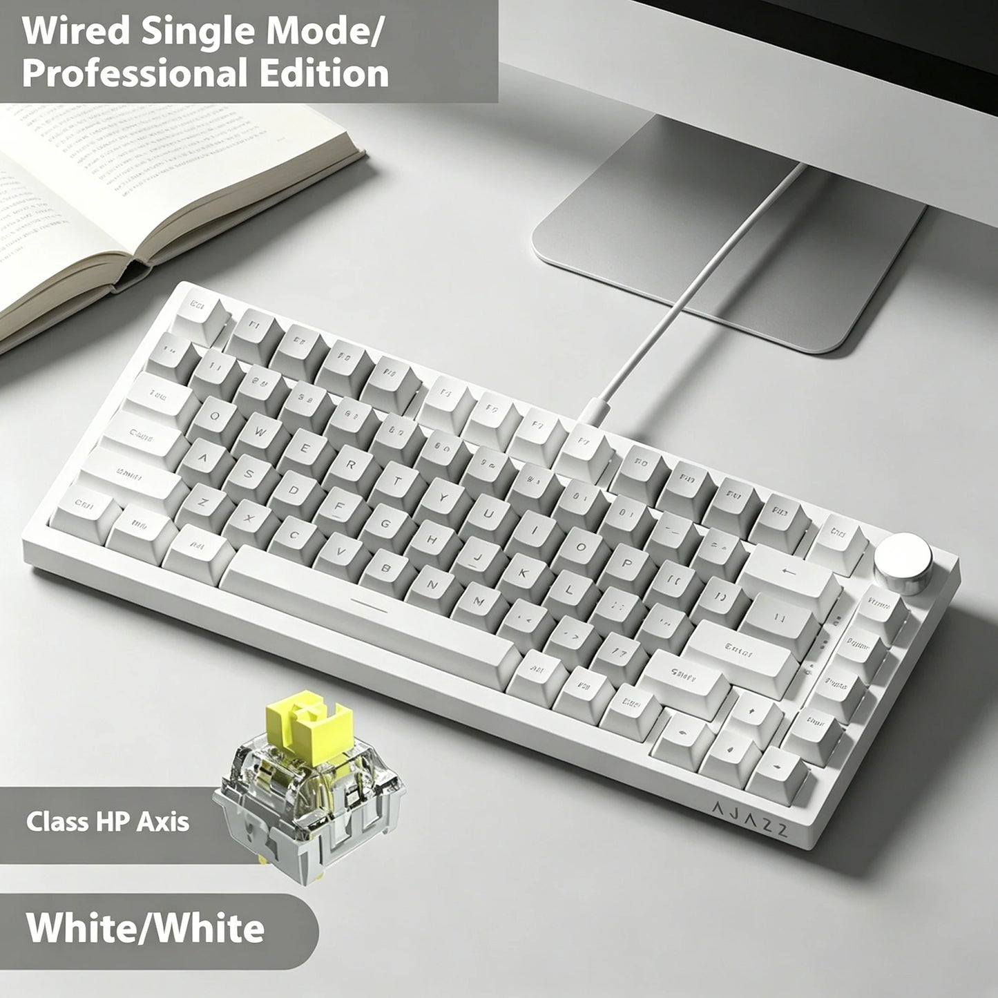 AJAZZ AK820 75% kabelgebundene mechanische Tastatur: Hot-Swap-fähig, RGB-/Weiß-/Eisblau-Hintergrundbeleuchtung, Steuerung per Lautstärkeregler | Für Büro & Gaming
